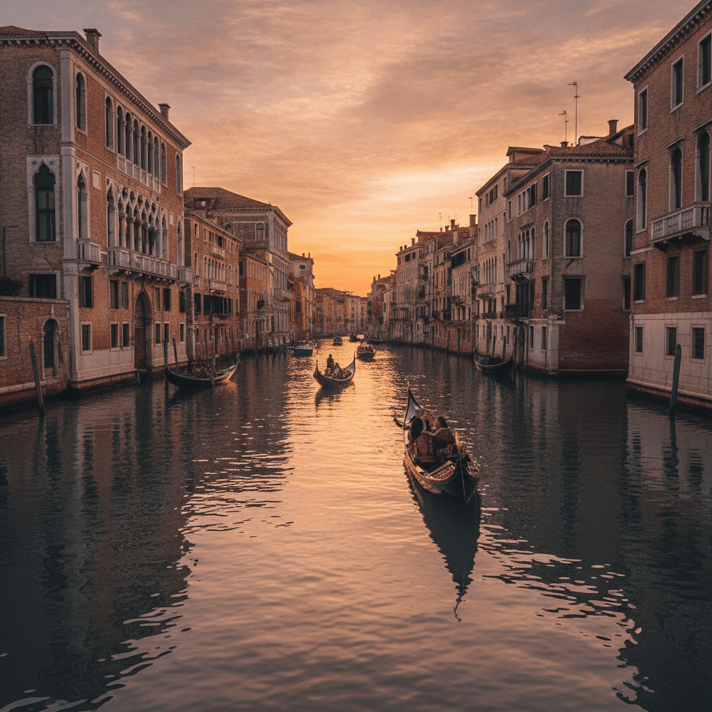 Venezia al tramonto con gondole
